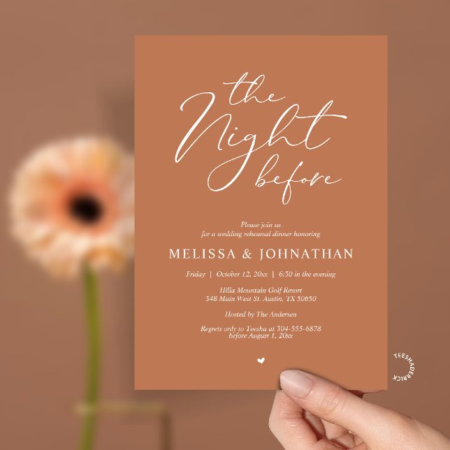 The Night Before Romantic Wedding Rehearsal Dinner Einladung (The Night Before Romantic Wedding Rehearsal Dinner Invitation card in Terracotta Brown)