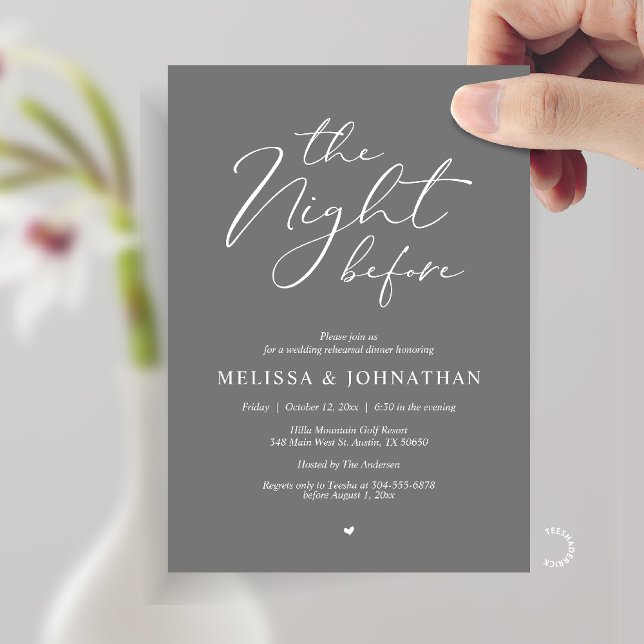 The Night Before Romantic Wedding Rehearsal Dinner Einladung (The Night Before Romantic Wedding Rehearsal Dinner Invitation card in Dark Grey)