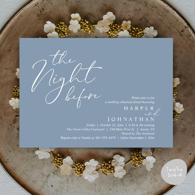 The Night Before Romantic Wedding Rehearsal Dinner Einladung (The Night Before Romantic Wedding Rehearsal Dinner Modern Invitation Card PDF Dusty Blue)