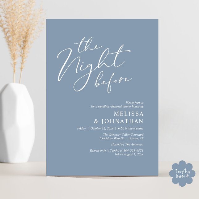 The Night Before Romantic Wedding Rehearsal Dinner Einladung (The Night Before Romantic Modern Wedding Rehearsal Dinner Aesthetic Invites PDF Classy Dusty Blue)