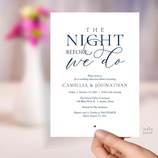 “The Night Before We Do” Modern Rehearsal Dinner Einladung (“The Night Before We Do” Modern Classy Rehearsal Dinner Reception Invitation Card Navy Blue)