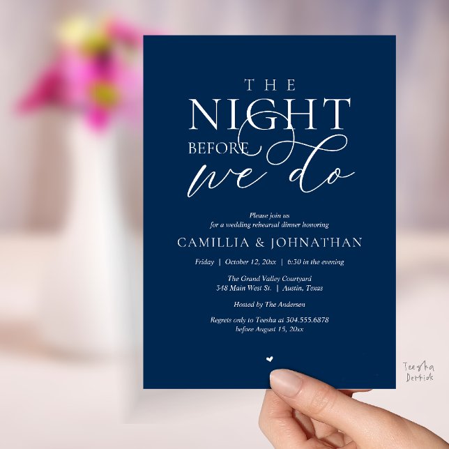 “The Night Before We Do” Modern Rehearsal Dinner Einladung (“The Night Before We Do” Modern Classy Rehearsal Dinner Reception Invitation Card Navy Blue)