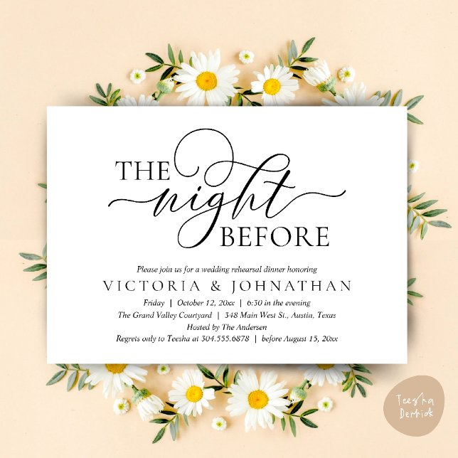 The Night Before, Wedding Rehearsal Dinner Party Einladung (The Night Before, Wedding Rehearsal Dinner Party Classy Romantic Invitation Card PDF Black White)