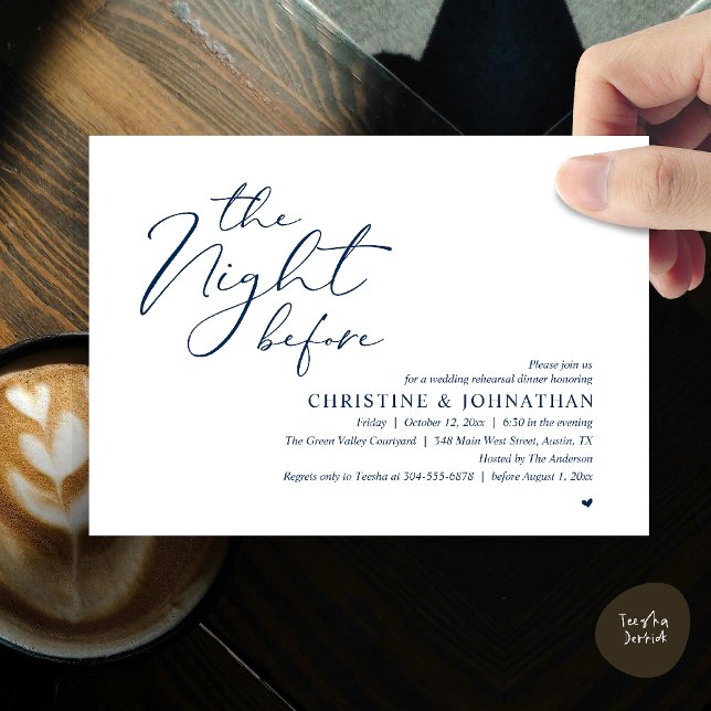 The Night Before Wedding Rehearsal Romantic Dinner Einladung (The Night Before Wedding Rehearsal Romantic Dinner Invitation Card in Navy Blue)