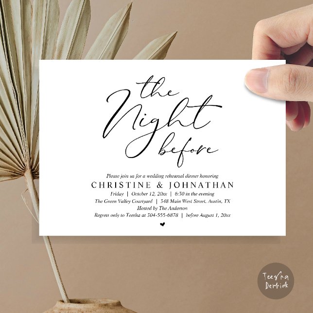 The Night Before Wedding Rehearsal Romantic Dinner Einladung (The Night Before Wedding Rehearsal Romantic Dinner Invitation Card in Black and White)