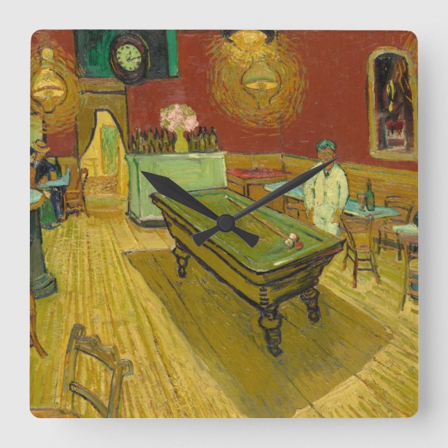 The Night Cafe, 1888 by Vincent van Gogh Quadratische Wanduhr (Vorderseite)