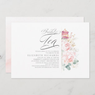 Thé nuptiale Fleurs roses Invitation de douche nup