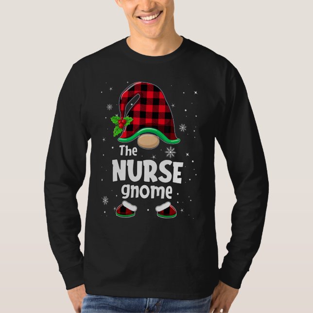 The Nurse Gnome Buffalo Plaid Christmas Matching F T-Shirt (Vorderseite)