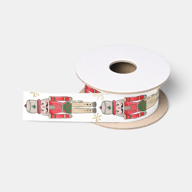 The Nutcracker Soldiers Red Green Gold Christmas Satinband (Spule)