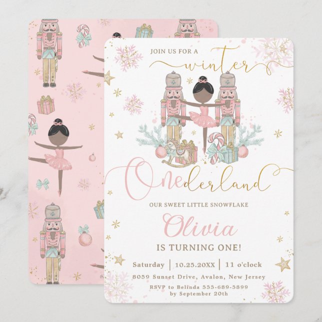 The Nutcracker Winter Onederland 1st Birthday  Einladung (Vorne/Hinten)