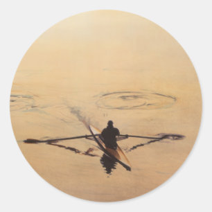 "The Oarsman" Wasserfarbe des Kayaker-Bootes Runder Aufkleber