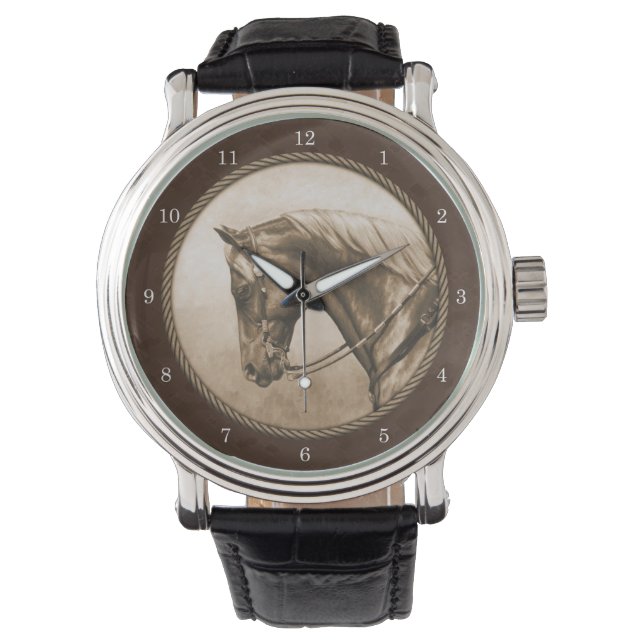 The Old West Quarter Horse Sepia Brown Armbanduhr (Vorderseite)