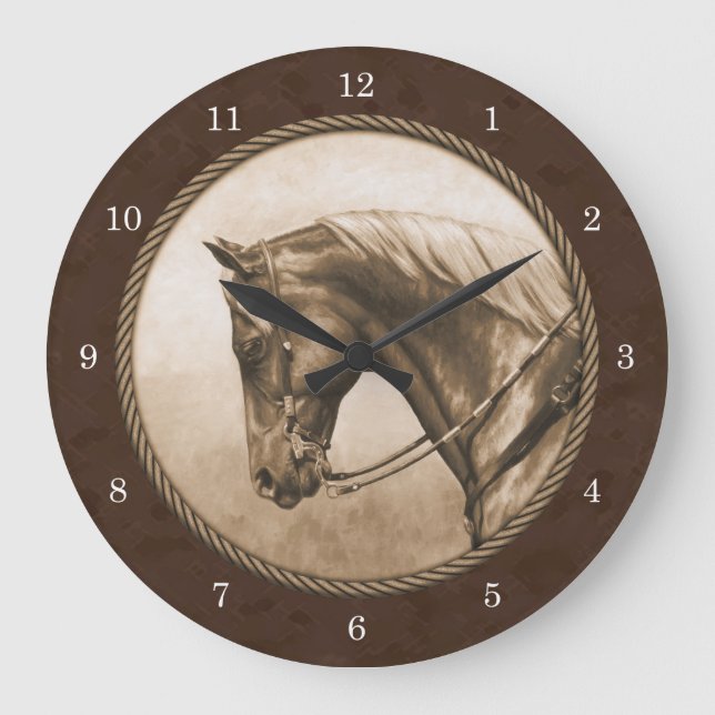 The Old West Quarter Horse Sepia Brown Große Wanduhr (Vorderseite)