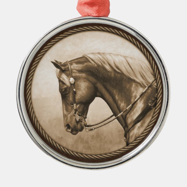 The Old West Quarter Horse Sepia Brown Silbernes Ornament (Vorne)