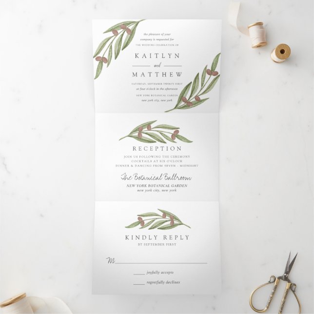 The Olive Branch Wedding Collection Suite Dreifach Gefaltete Einladung (Innenseite)