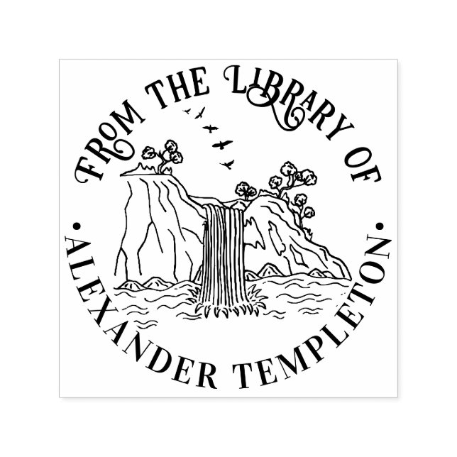 The Outdoor: Mountain Waterfall Library Book Name Permastempel (Design)