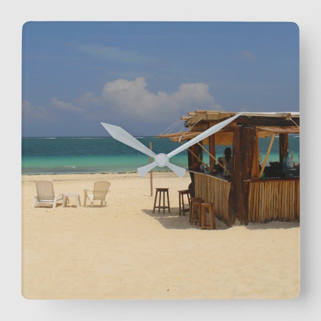 The Perfect Beach Bar Quadratische Wanduhr (Vorderseite)