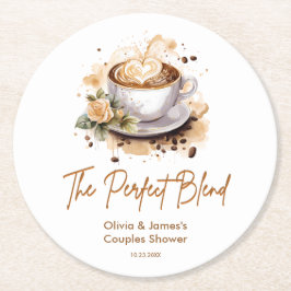 The Perfect Blend Coffee Wedding Couples Shower  Runder Pappuntersetzer