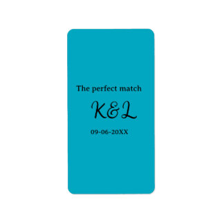 The perfect match couple name letter date blue sim adressaufkleber