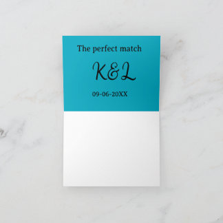 The perfect match couple name letter date blue sim dankeskarte