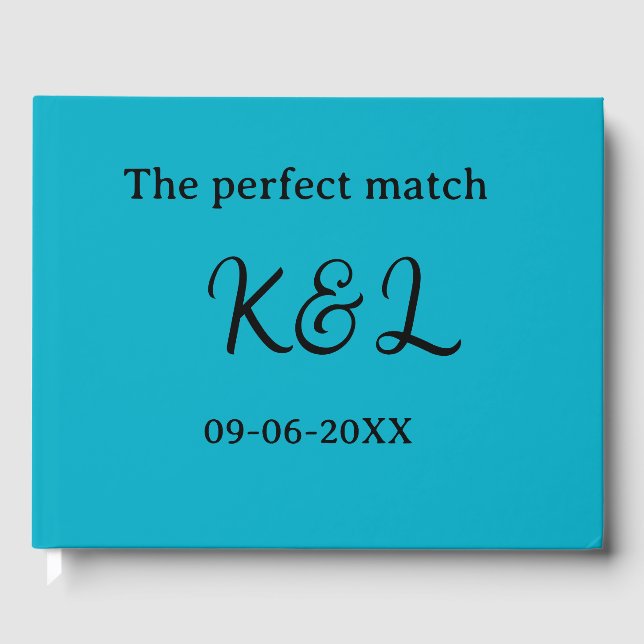 The perfect match couple name letter date blue sim gästebuch (Vorderseite)