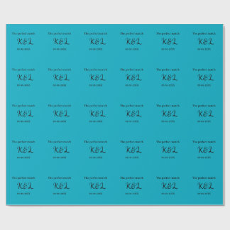The perfect match couple name letter date blue sim geschenkpapier