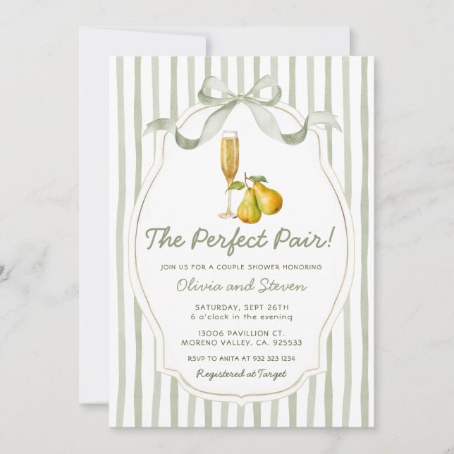 The Perfect Pair Couples Shower Pear Invitation Einladung (Vorderseite)