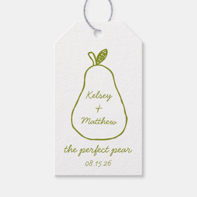 "The Perfect Pear" Whimsical Chic Polterabend Geschenkanhänger (Vorderseite)