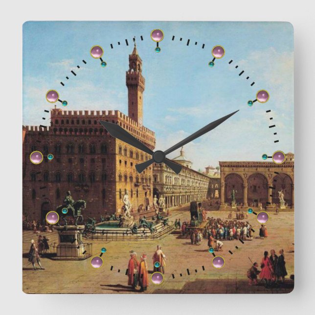 The Piazza della Signoria in Florenz Quadratische Wanduhr (Vorderseite)