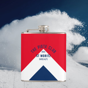 The Piste Club Red Navy Peak Custom Winter Skis Flachmann