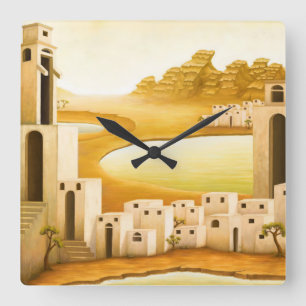 "The Place" - Nahost / Orient Wüstenmalerei Quadratische Wanduhr