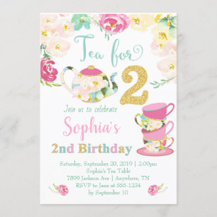 Thé pour deux filles Invitation au 2e anniversaire