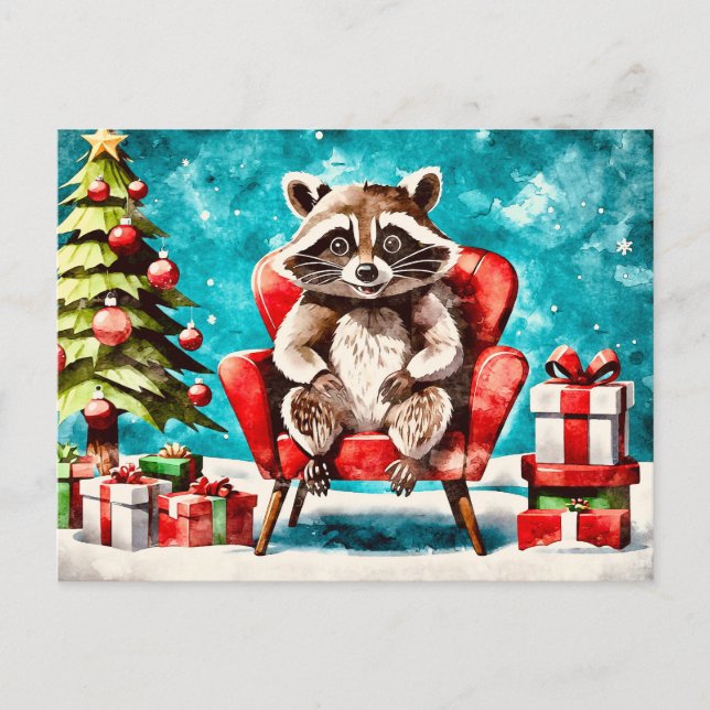 The Raccoon’s Christmas Chair Feiertagspostkarte (Vorderseite)