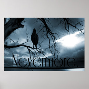 The Raven - Nevermore Sunams & Tree Blue Poster
