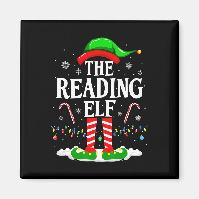 The Reading Elf Xmas Funny Book Lover Christmas Bo Magnet (Vorne)