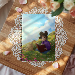 The Reading Girl and The Bored Cat Notebook Notizblock