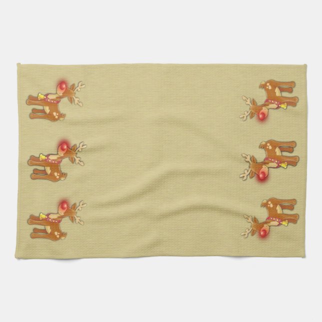 The Red Nose Rentier Christmas Gold Geschirrtuch (Horizontal)