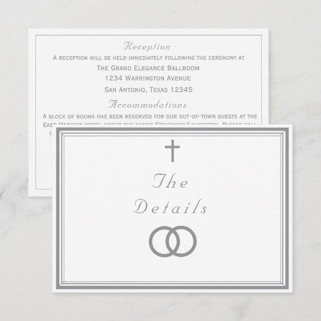 The Refined Catholic Silver & White Wedding Begleitkarte (Vorne/Hinten)