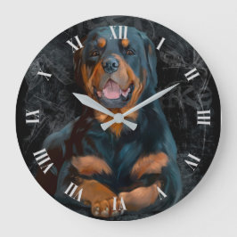 The Rottweiler is lying on the floor large clock Große Wanduhr
