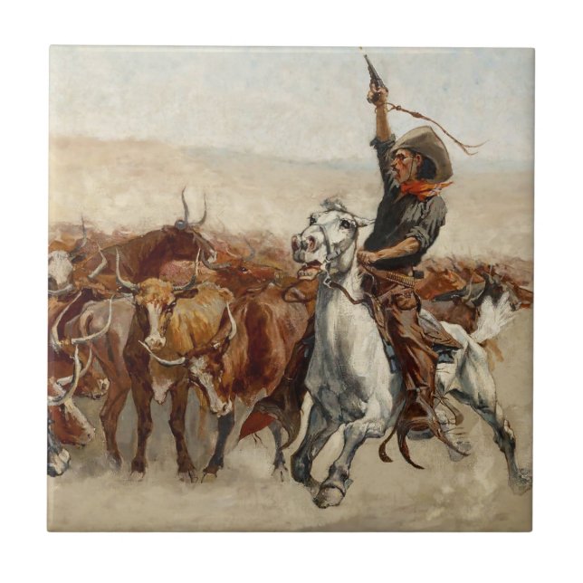 The Roundup Western Art von Frederic Remington Fliese (Vorderseite)