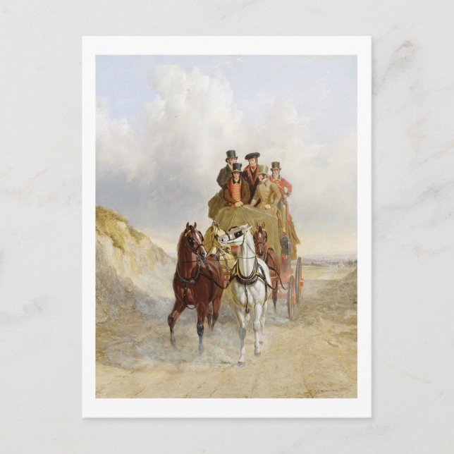 The Royal Mail Coach on the Road, 1841 (Öl auf Pfa Postkarte (Vorderseite)