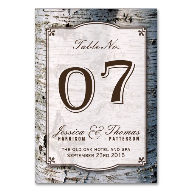 The Rustic Silver Birch Tree Wedding Collection 07 Tischnummer (Vorderseite)