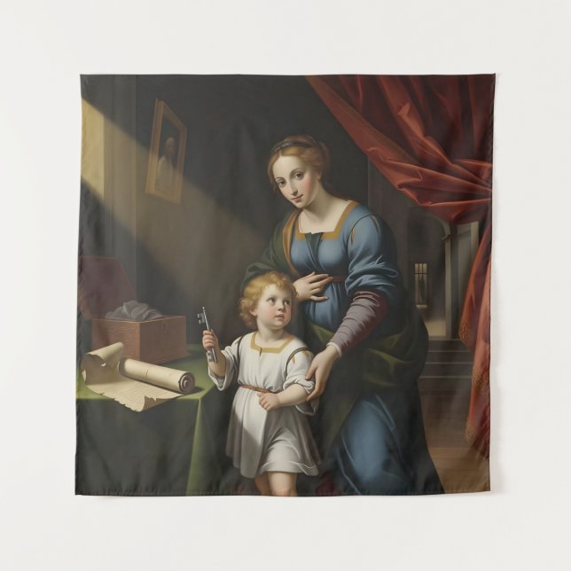 The Sacred Key's Secret: Renaissance Madonna & Ch Wandteppich (Vorderseite)
