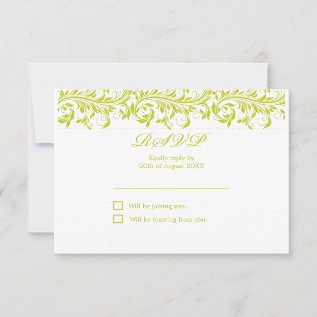 The Sarah Jane lime grün-weiße Hochzeit RSVP (Vorderseite)