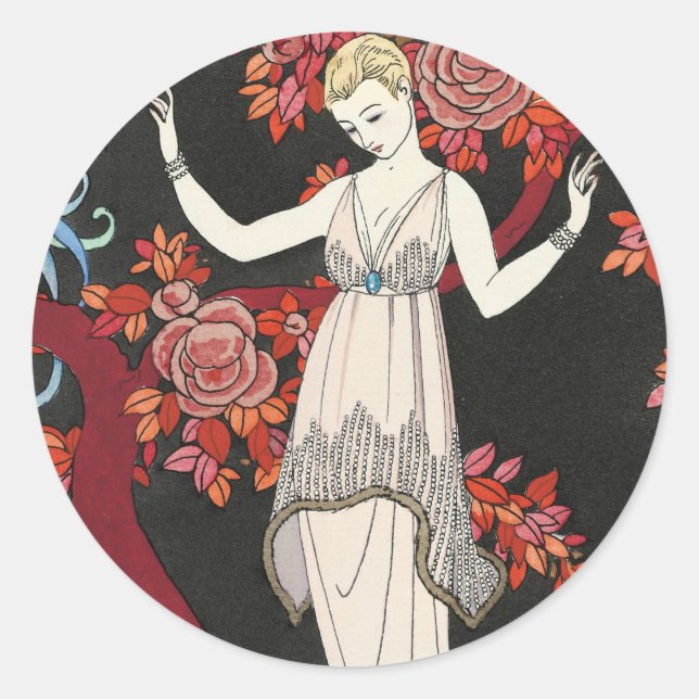 The Science Tree Evening Dress - George Barbier Runder Aufkleber (Vorderseite)
