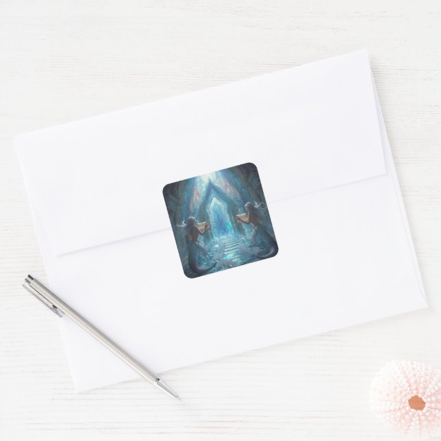 The Scroll Keepers of the Deep” Quadratischer Aufkleber (Umschlag)