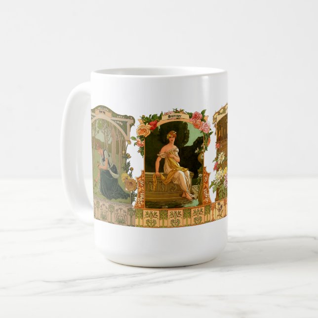 The Seasons Art Nouveau by Sonrel Kaffeetasse (Vorderseite Links)