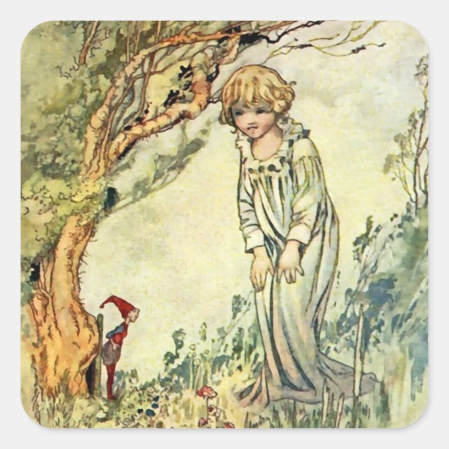 "The Secret Garden" Märchenkunst von Charles Robin Quadratischer Aufkleber (Vorderseite)