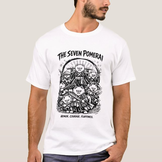 The Seven Pomerai Pomeranian Samurai Parody  T-Shirt (Vorderseite)