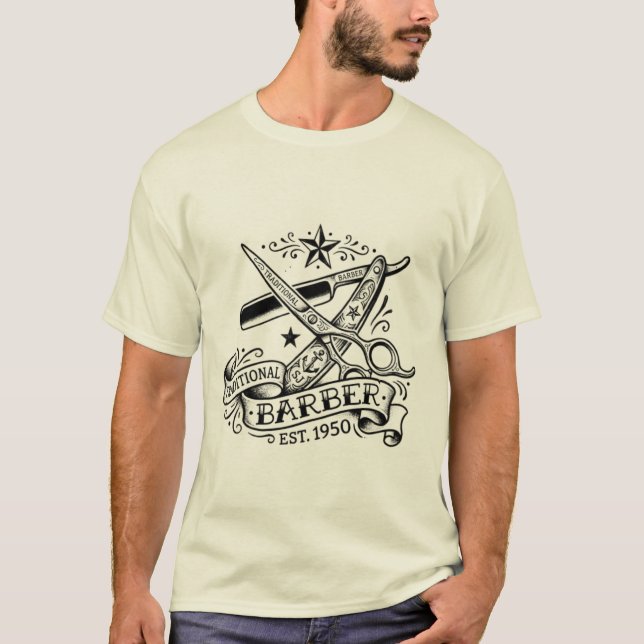 The Sharp Edge | Old-School Barber Flash Grafik T T-Shirt (Vorderseite)